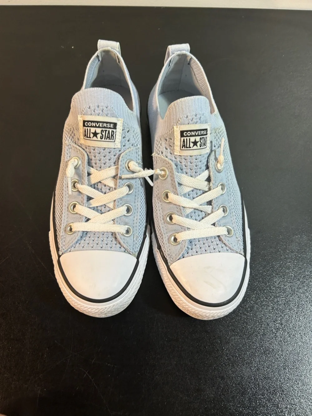 Converse Women’s All Star Slip-On Sneakers - Light Blue Knit - Picture 1 of 7